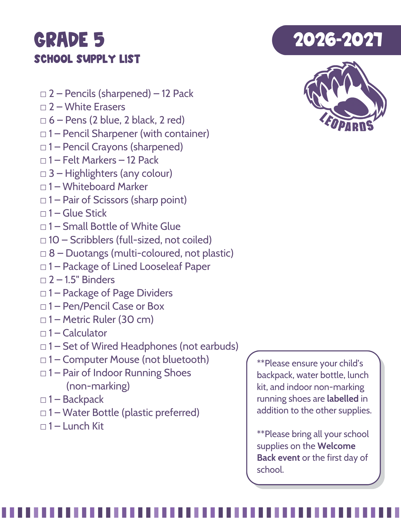GR 5 SUPPLY LIST 26.27 new