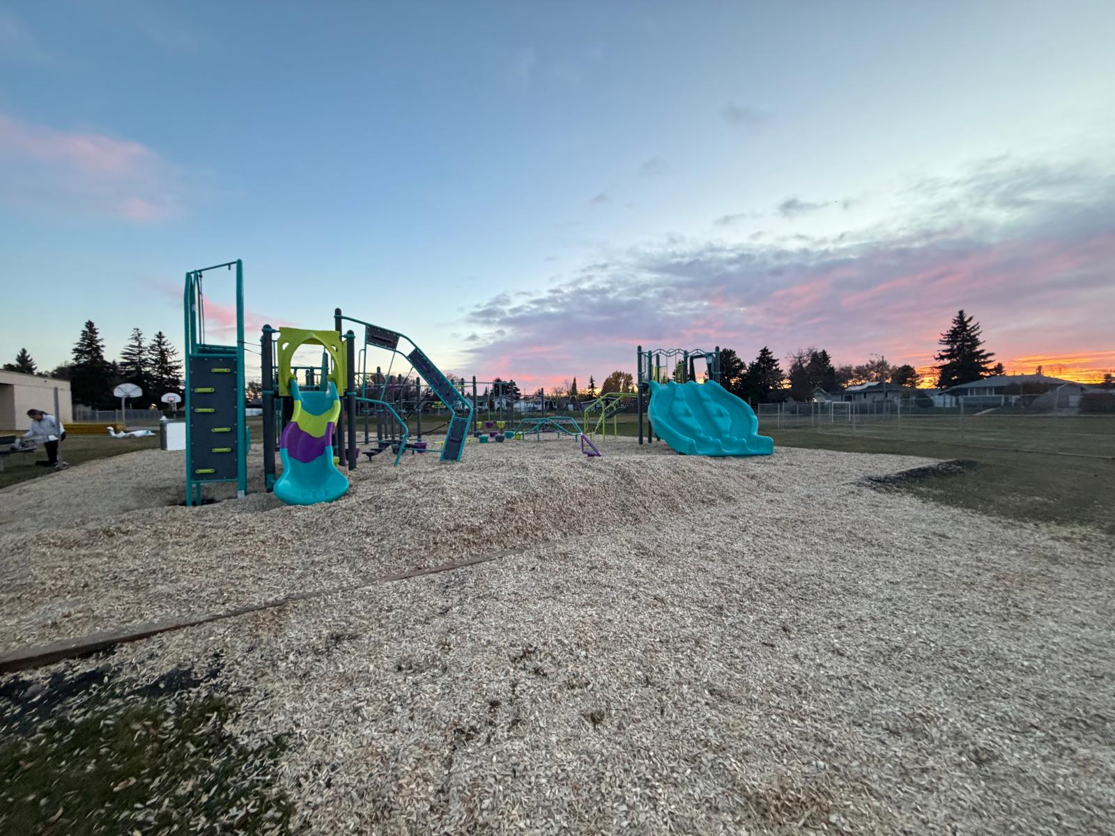 Playground sunset woodchips