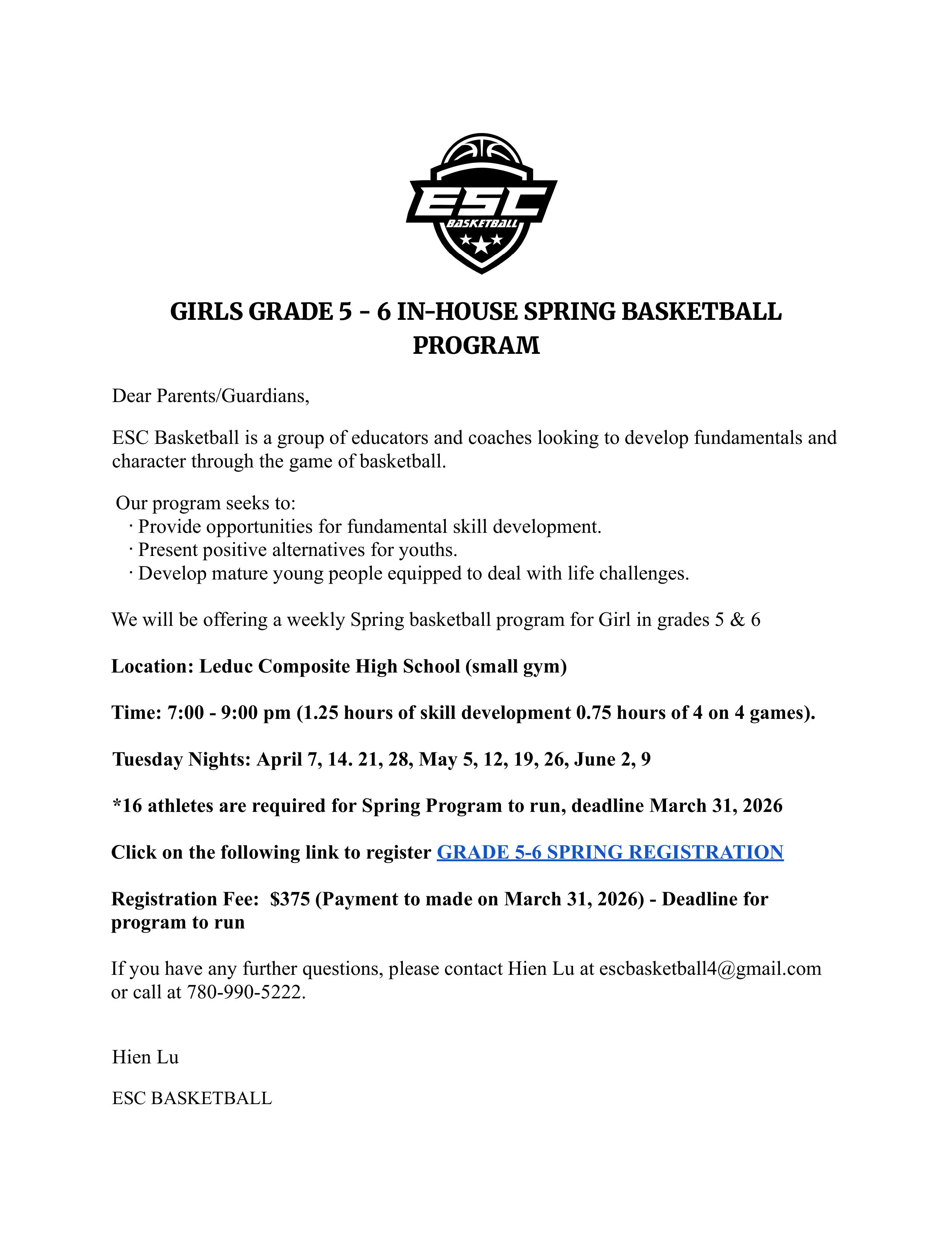 GRADE 5 6 2026 IN HOUSE SPRING BASKETBALL PROGRAM