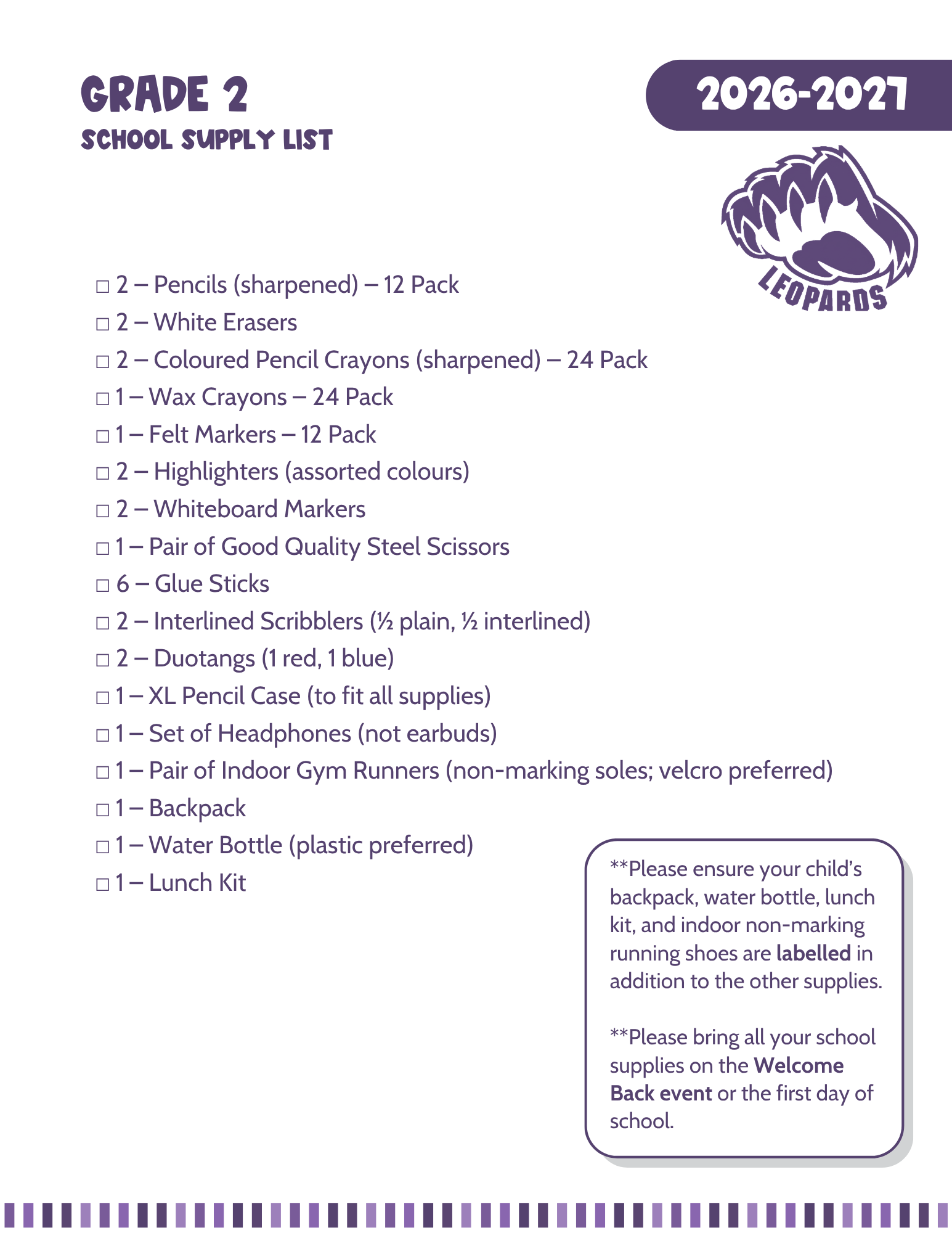GR 2 SUPPLY LIST 26.27 new