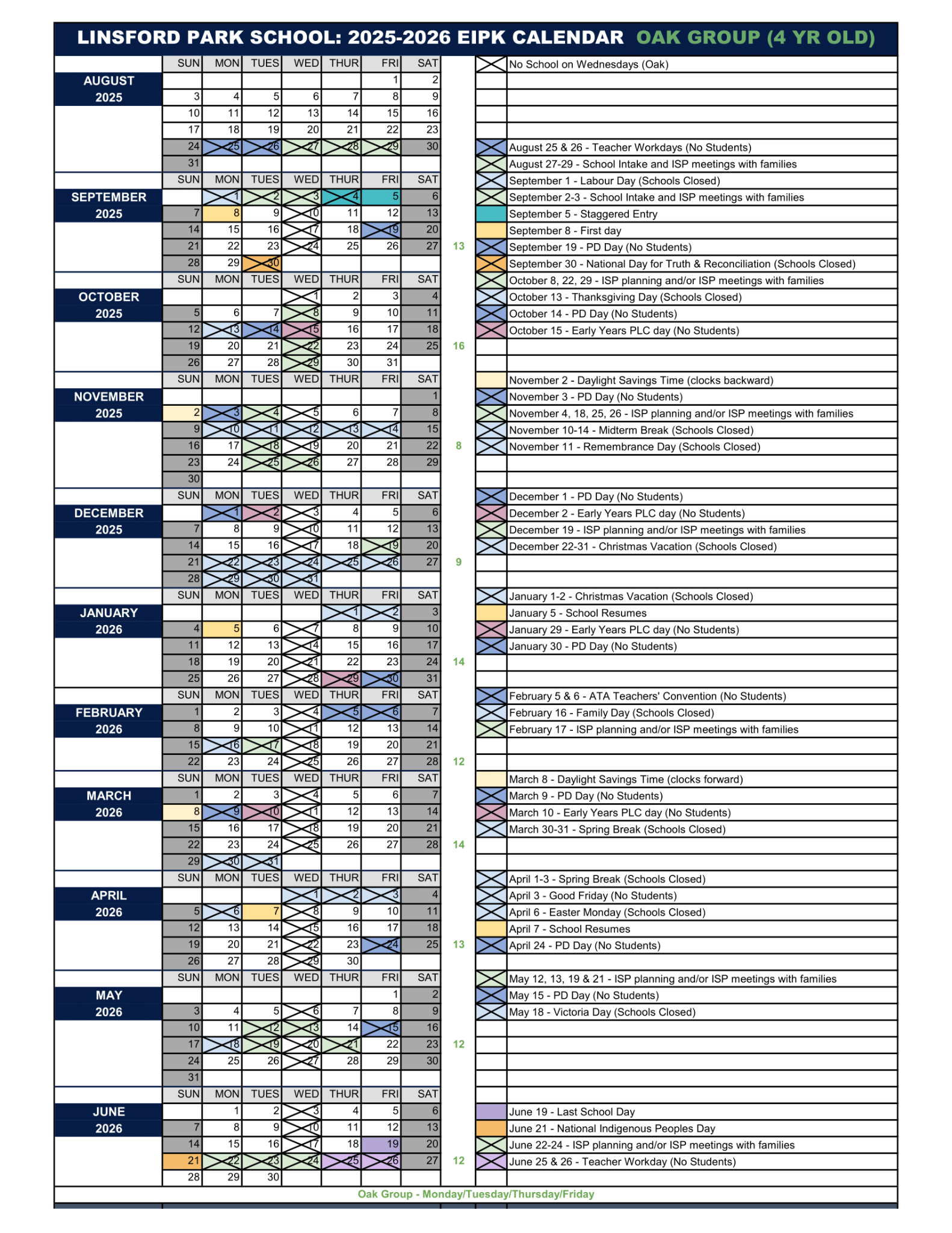 OAK GROUP EIPK LPS Calendar 2025 26 1